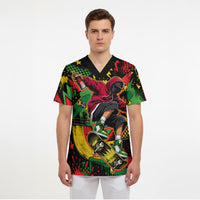 Skateboarder Spray Painter Scrub Top Rasta Colors Graffiti Streetwear Pop Art Graphic