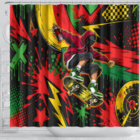 Skateboarder Spray Painter Shower Curtain Rasta Colors Graffiti Streetwear Pop Art Graphic