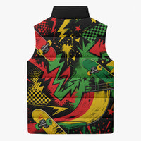 Skateboarder Spray Painter Sleeveless Puffer Jacket Rasta Colors Graffiti Streetwear Pop Art Graphic