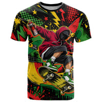 Skateboarder Spray Painter T Shirt Rasta Colors Graffiti Streetwear Pop Art Graphic