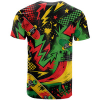 Skateboarder Spray Painter T Shirt Rasta Colors Graffiti Streetwear Pop Art Graphic