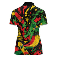 Skateboarder Spray Painter Women Polo Shirt Rasta Colors Graffiti Streetwear Pop Art Graphic