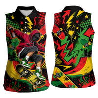 Skateboarder Spray Painter Women Sleeveless Polo Shirt Rasta Colors Graffiti Streetwear Pop Art Graphic