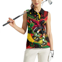 Skateboarder Spray Painter Women Sleeveless Polo Shirt Rasta Colors Graffiti Streetwear Pop Art Graphic