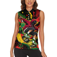Skateboarder Spray Painter Women Sleeveless Polo Shirt Rasta Colors Graffiti Streetwear Pop Art Graphic