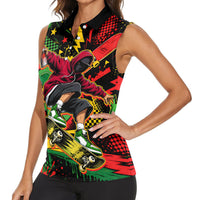 Skateboarder Spray Painter Women Sleeveless Polo Shirt Rasta Colors Graffiti Streetwear Pop Art Graphic