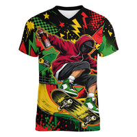 Skateboarder Spray Painter Women V-Neck T-Shirt Rasta Colors Graffiti Streetwear Pop Art Graphic