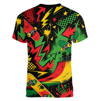 Skateboarder Spray Painter Women V-Neck T-Shirt Rasta Colors Graffiti Streetwear Pop Art Graphic
