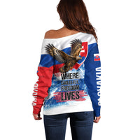 Slovakia Where Eagles Fly Off Shoulder Sweater Bratislava Castle Chamois Eagle Patriotism