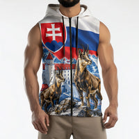 Slovakia Where Eagles Fly Sleeveless Zip Hoodie Bratislava Castle Chamois Eagle Patriotism
