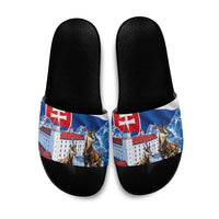 Slovakia Where Eagles Fly Slide Sandals Bratislava Castle Chamois Eagle Patriotism