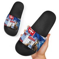 Slovakia Where Eagles Fly Slide Sandals Bratislava Castle Chamois Eagle Patriotism