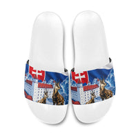 Slovakia Where Eagles Fly Slide Sandals Bratislava Castle Chamois Eagle Patriotism