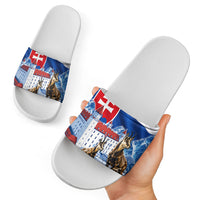 Slovakia Where Eagles Fly Slide Sandals Bratislava Castle Chamois Eagle Patriotism