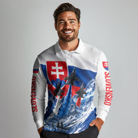Slovakia Military Freedom Long Sleeve Polo Shirt Fighter Jets Soldier Eagle Mountain