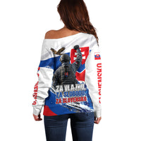 Slovakia Military Freedom Off Shoulder Sweater Fighter Jets Soldier Eagle Mountain