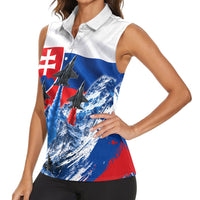 Slovakia Military Freedom Women Sleeveless Polo Shirt Fighter Jets Soldier Eagle Mountain