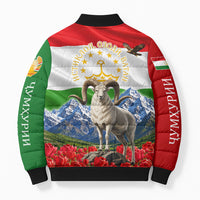 Tajikistan National Pride Bomber Puffer Jacket Ismoil Somoni Monument Marco Polo Sheep Flag