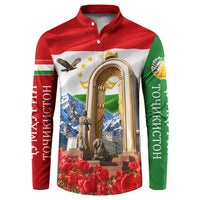 Tajikistan National Pride Button Sweatshirt Ismoil Somoni Monument Marco Polo Sheep Flag