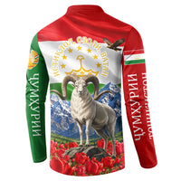 Tajikistan National Pride Button Sweatshirt Ismoil Somoni Monument Marco Polo Sheep Flag