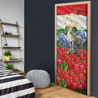Tajikistan National Pride Door Cover Ismoil Somoni Monument Marco Polo Sheep Flag