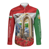 Tajikistan National Pride Long Sleeve Button Shirt Ismoil Somoni Monument Marco Polo Sheep Flag