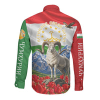 Tajikistan National Pride Long Sleeve Button Shirt Ismoil Somoni Monument Marco Polo Sheep Flag