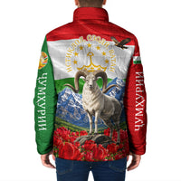 Tajikistan National Pride Padded Jacket Ismoil Somoni Monument Marco Polo Sheep Flag