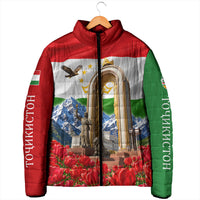 Tajikistan National Pride Padded Jacket Ismoil Somoni Monument Marco Polo Sheep Flag