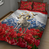 Tajikistan National Pride Quilt Bed Set Ismoil Somoni Monument Marco Polo Sheep Flag