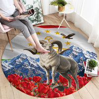 Tajikistan National Pride Round Carpet Ismoil Somoni Monument Marco Polo Sheep Flag