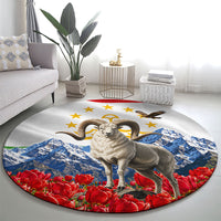Tajikistan National Pride Round Carpet Ismoil Somoni Monument Marco Polo Sheep Flag