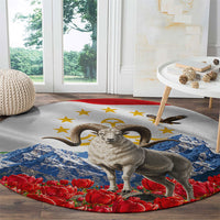 Tajikistan National Pride Round Carpet Ismoil Somoni Monument Marco Polo Sheep Flag