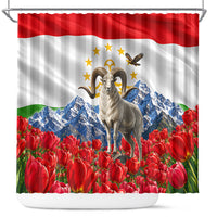 Tajikistan National Pride Shower Curtain Ismoil Somoni Monument Marco Polo Sheep Flag