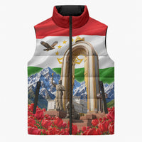 Tajikistan National Pride Sleeveless Puffer Jacket Ismoil Somoni Monument Marco Polo Sheep Flag