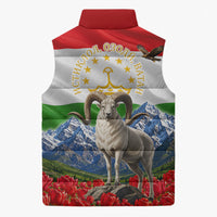 Tajikistan National Pride Sleeveless Puffer Jacket Ismoil Somoni Monument Marco Polo Sheep Flag