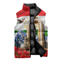 Tajikistan National Pride Sleeveless Puffer Jacket Ismoil Somoni Monument Marco Polo Sheep Flag