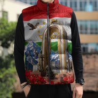 Tajikistan National Pride Sleeveless Puffer Jacket Ismoil Somoni Monument Marco Polo Sheep Flag