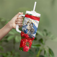 Tajikistan National Pride Tumbler With Handle Ismoil Somoni Monument Marco Polo Sheep Flag