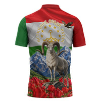 Tajikistan National Pride Zipper Polo Shirt Ismoil Somoni Monument Marco Polo Sheep Flag