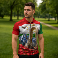 Tajikistan National Pride Zipper Polo Shirt Ismoil Somoni Monument Marco Polo Sheep Flag
