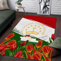 Tajikistan Independence Day Area Rug Ismoil Somoni Monument Flag Map Red Tulips