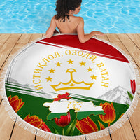 Tajikistan Independence Day Beach Blanket Ismoil Somoni Monument Flag Map Red Tulips