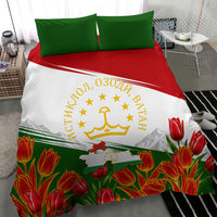 Tajikistan Independence Day Bedding Set Ismoil Somoni Monument Flag Map Red Tulips