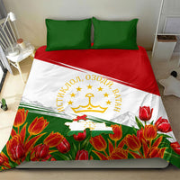 Tajikistan Independence Day Bedding Set Ismoil Somoni Monument Flag Map Red Tulips