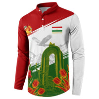 Tajikistan Independence Day Button Sweatshirt Ismoil Somoni Monument Flag Map Red Tulips