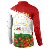 Tajikistan Independence Day Button Sweatshirt Ismoil Somoni Monument Flag Map Red Tulips