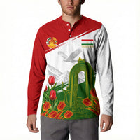 Tajikistan Independence Day Button Sweatshirt Ismoil Somoni Monument Flag Map Red Tulips