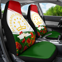 Tajikistan Independence Day Car Seat Cover Ismoil Somoni Monument Flag Map Red Tulips