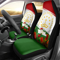 Tajikistan Independence Day Car Seat Cover Ismoil Somoni Monument Flag Map Red Tulips